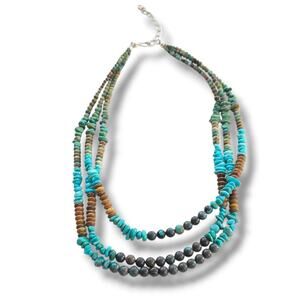 Jay King Multi Strand Necklace 18" African Turquoise New Blue Tan Western
